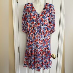 Floral Ruffle Dress in Red and Blue